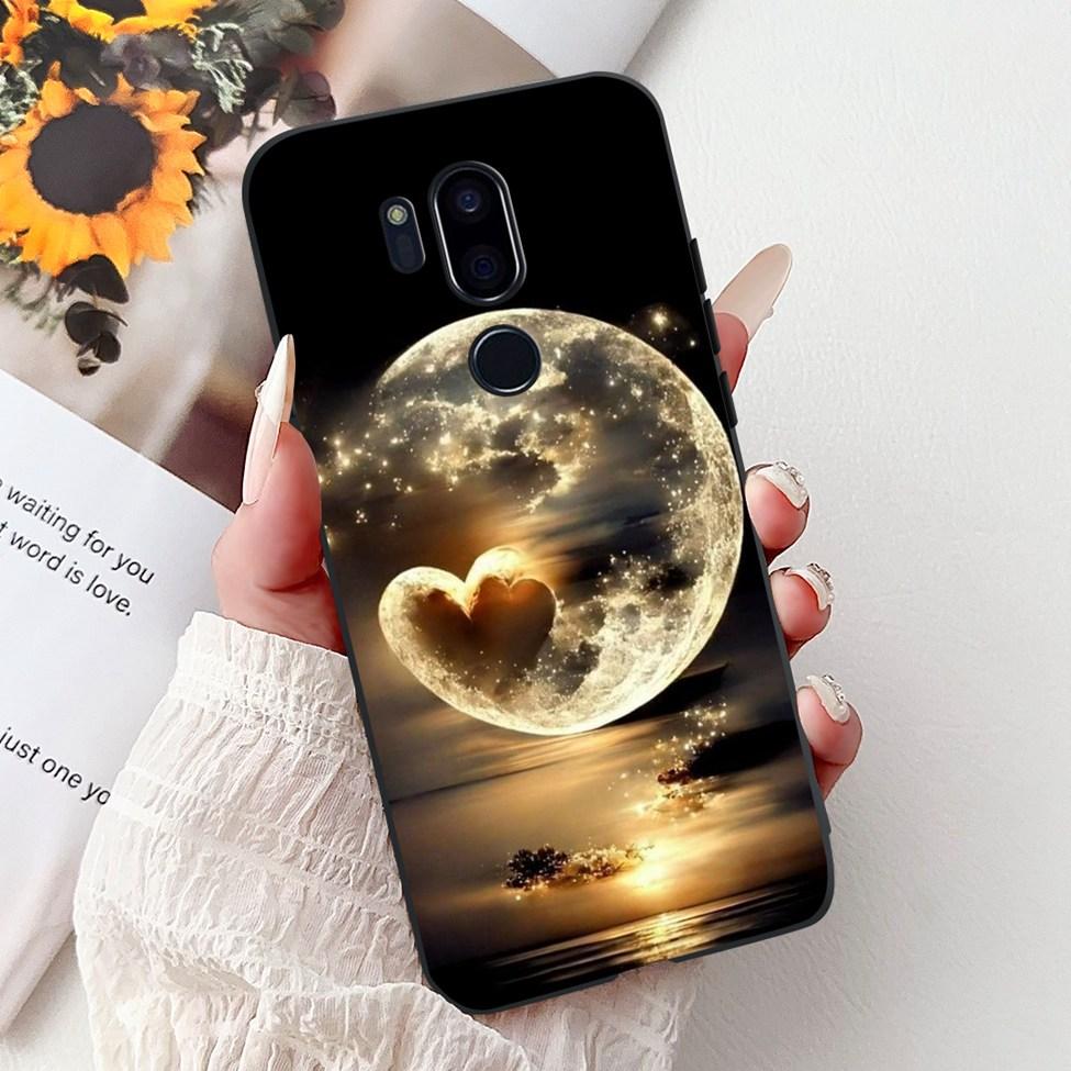 Para LG G7 ThinQ Funda Silicona Negra Gato Lindo Flores de Moda Trasera Pintada Genial Para LG G7ThinQ Funda de Teléfono LMG710EM