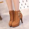 Plus Size Ankle Boots Women Platform High Heels Female Lace Up Shoes Woman Side Zipper Short Boots Stiletto Shoes Women Shoes