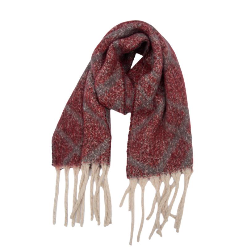 Autumn and winter new loop yarn imitation mohair jacquard double grid scarf