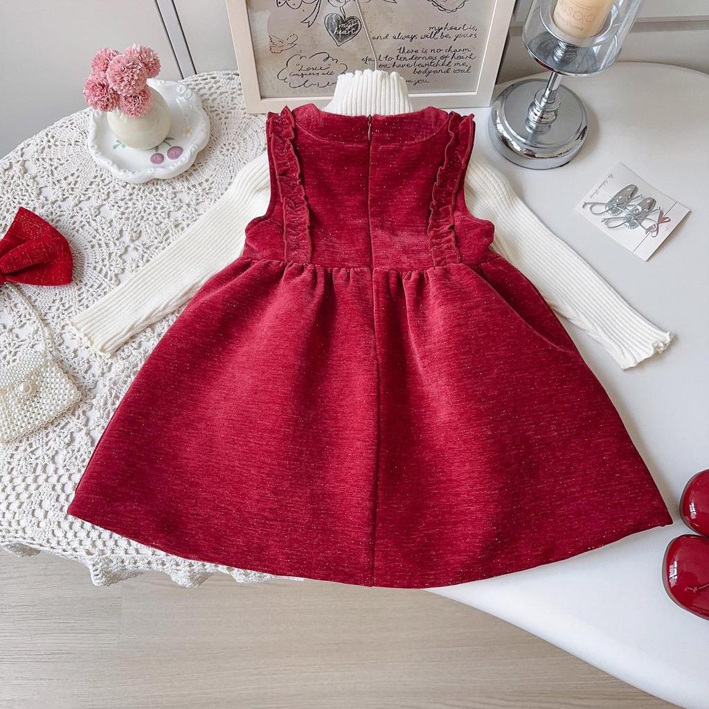 Girls' Winter Velvet Bow Dress - AWB106