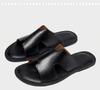 Men's Genuine Leather Cross Strap Slip-on Slippers, Size 46-47, Non-slip Outdoor Beach Flip Flops