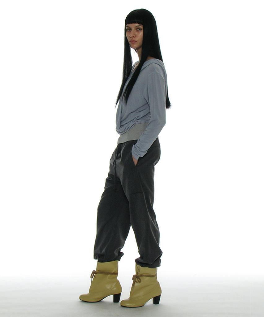 PARTIMENTO WOMEN Drawstring Rounding Slacks_Gray