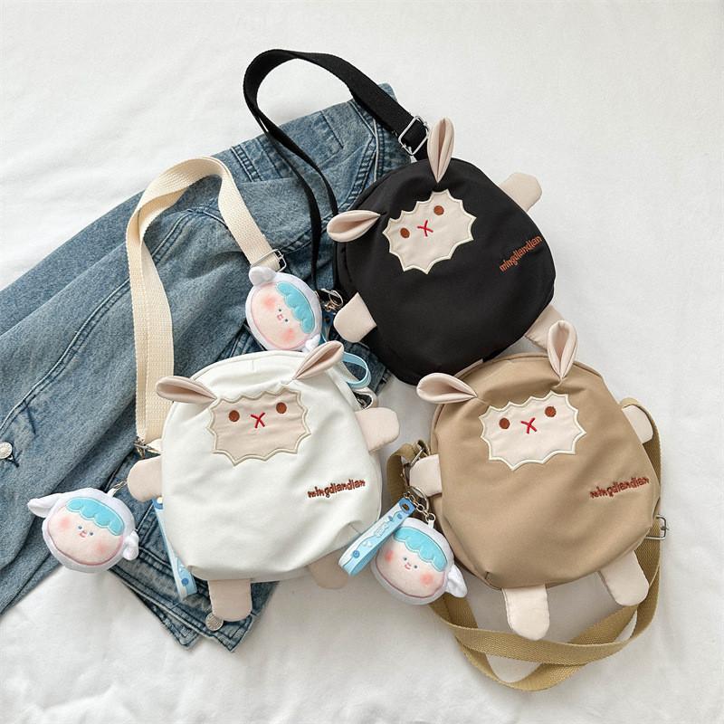 Sheep Cartoon Canvas Crossbody Bag For Teens Soft Material Daily Outfit Shoulder