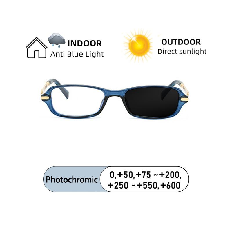 New Brand Korean Style Square Small Frame Reading Glasses Photochromic Anti Blue Light Women Hyperopia Eyeglass