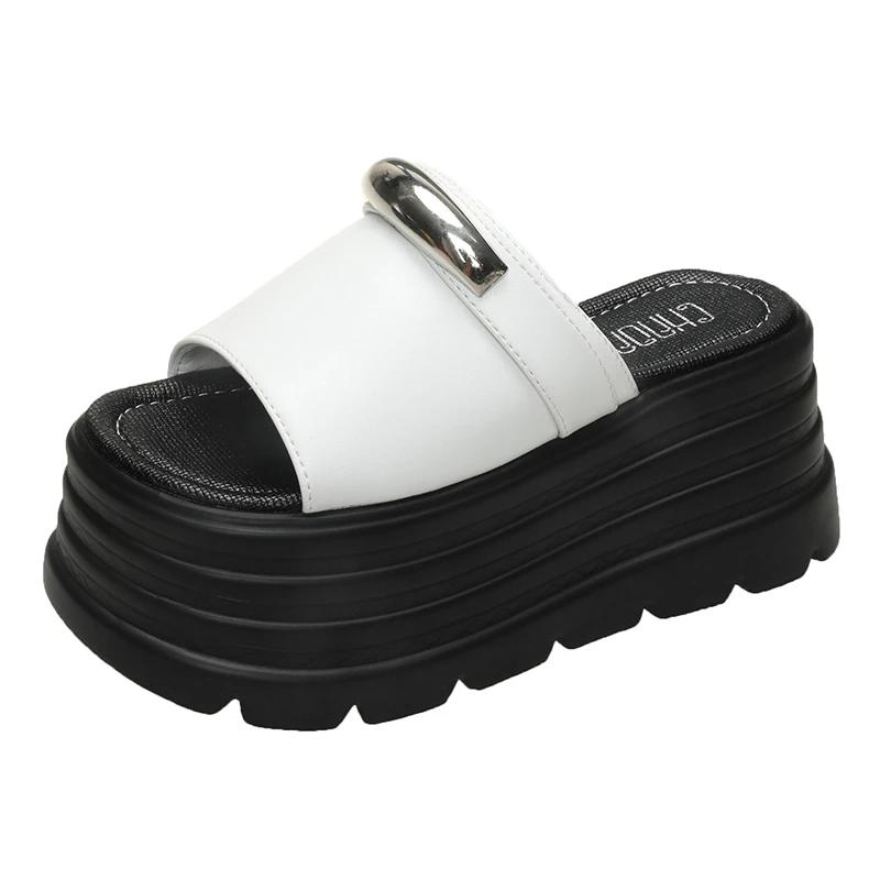 Fashion 8CM New Summer Women Slippers Flip-Flops Ladies Beach Bling Sandals Wedge Heels Shoes Black Woman Outside High Platform Slippers