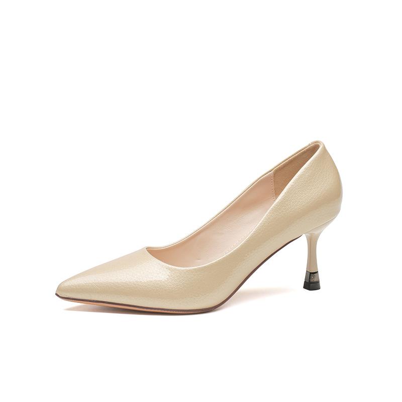 White Nude Not Tired Feet Thin Heels High Heels 2025 New Spring and Summer Temperament Pointed Small Patent Leather Single Shoes Apricot