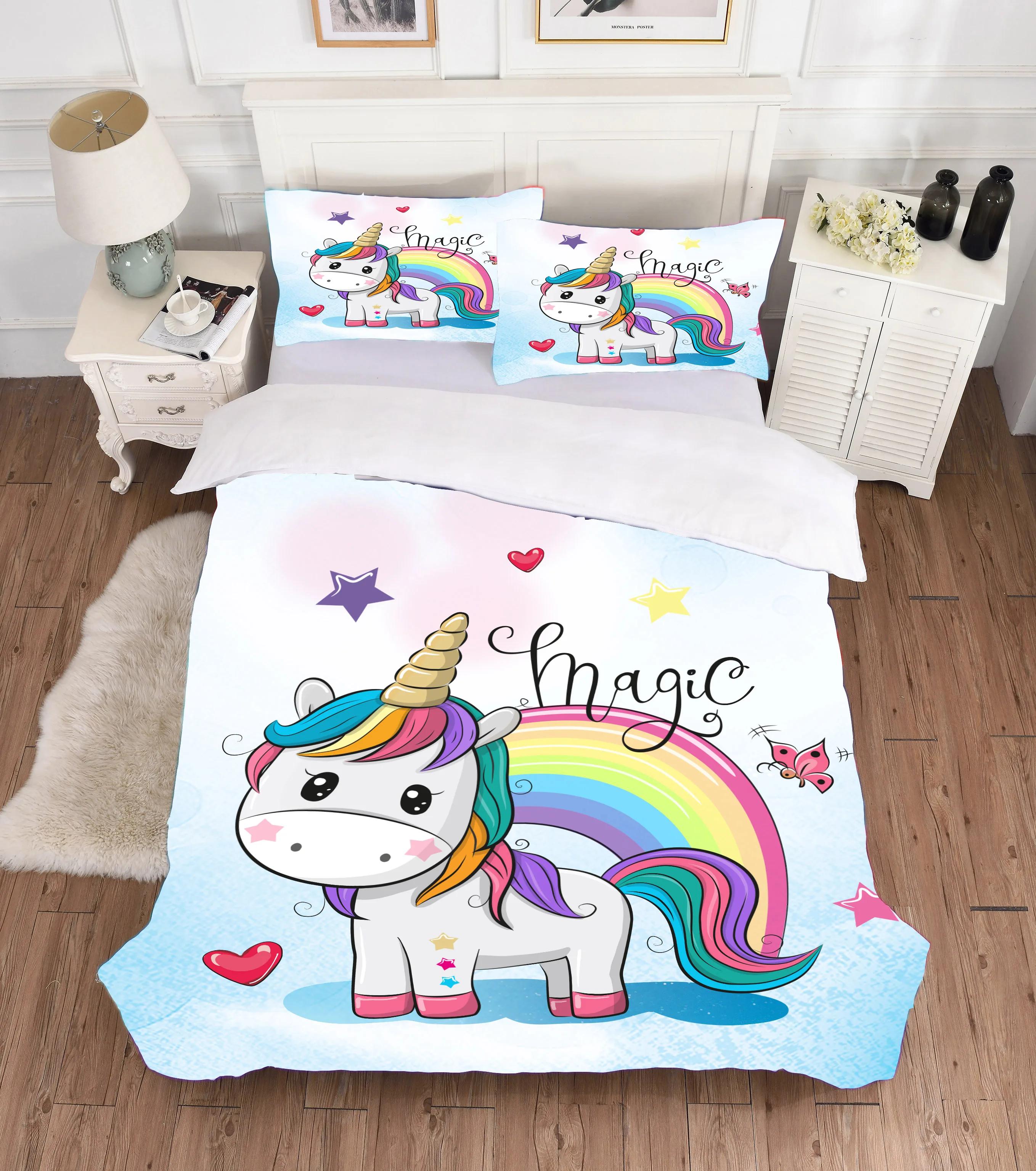 

Постельное белье Милый мультяшный пододеяльник Комплекты постельного белья Пододеяльник+наволочки 3D-принт Комплект постельного белья с единорогом 140x210 Односпальный Двуспальный размер EU single(135x200cm)