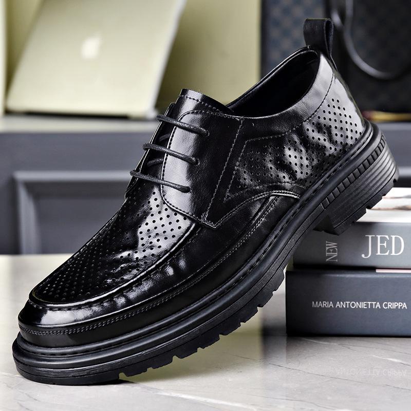 Men s Summer Breathable Leather Lace-up Shoes with Thick Sole 38