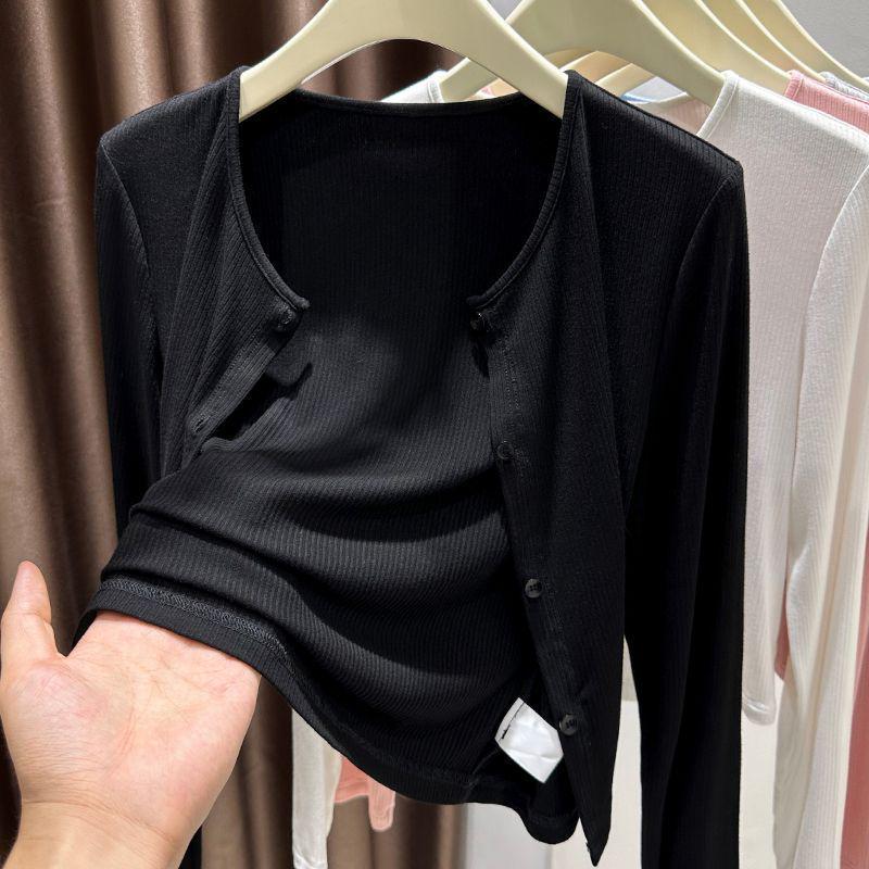 Women's Grey Knitted Sleeveless Sunscreen Cardigan Shawl - Summer Cover-up Dress