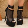 Summer Sexy Ultra High Heel Boots Sandals Women's Fashion Mesh Open Toed Zipper Mesh Hollow Out Nightclub Pumps Shoes