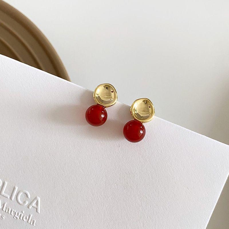 Bean Earrings Red Contrasting Color Drip Oil Women's Earrings French Artistic Design Exquisite Fashion Simple Jewelry Gifts