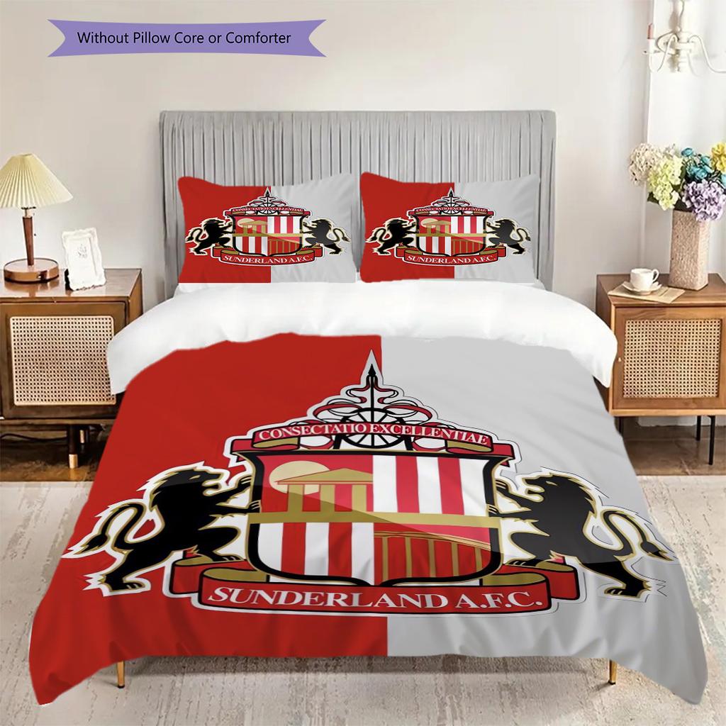 Biancheria da letto con evoluzione dello stemma del Sunderland Football Club (1 * copripiumino + 2 * federa, senza nucleo) Set biancheria da letto piatto 2D Morbido e confortevole