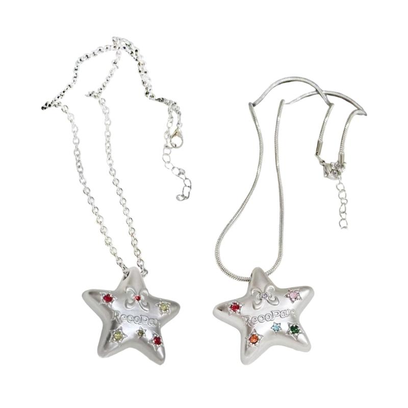 Colar Versátil para Camadas Corrente de Pescoço com Pingente de Estrela Geométrica e Detalhe de Zircônia Brilhante para Uso Diário