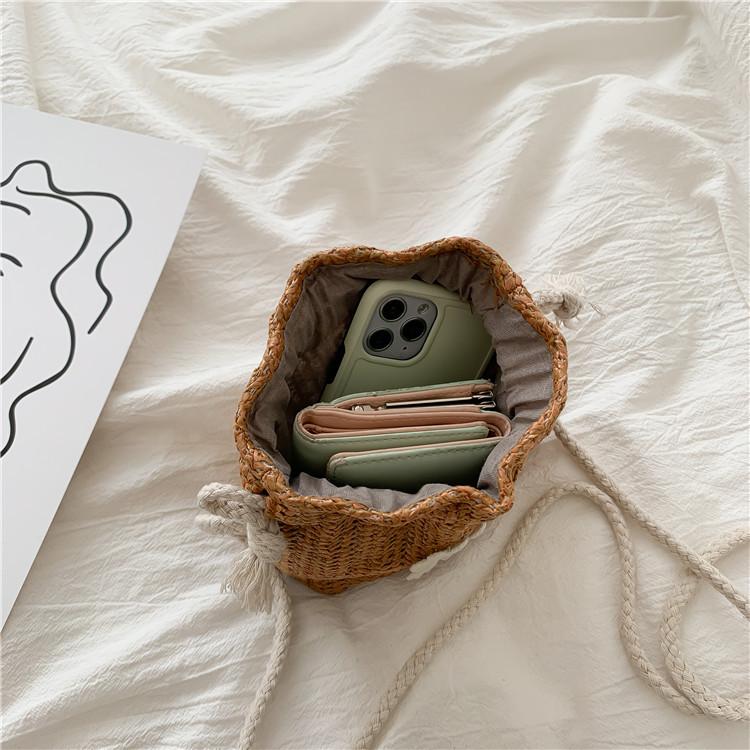 Straw Small Bag Women's 2020 New Models Are Popular This Year, Super-fire Woven Messenger Bag Ins Small and Versatile Mobile Phone Bag