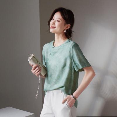 SOFSIL Women's New Chinese Style Jacquard Short Sleeve Shirt