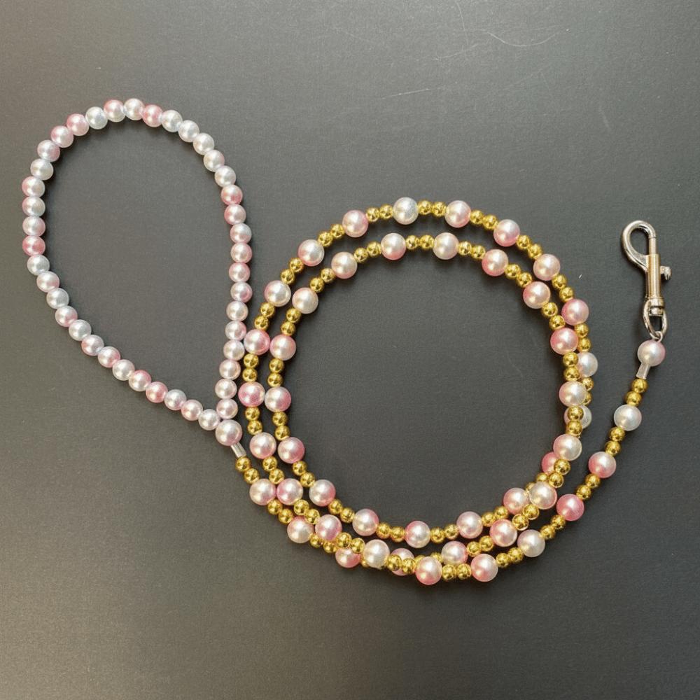 120cm/4ft Dog Cat Pearl Leash Silver Snap Hook Dog Leash Beaded Pet Dog Leash  Small Medium Dogs