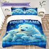 Custom Name Polar Bears Winter Bedding,Quilt Set Quilt Cover Pillowcase Home Birthday Gift(1 * duvet cover + 2 * pillowcase, without core)_lx