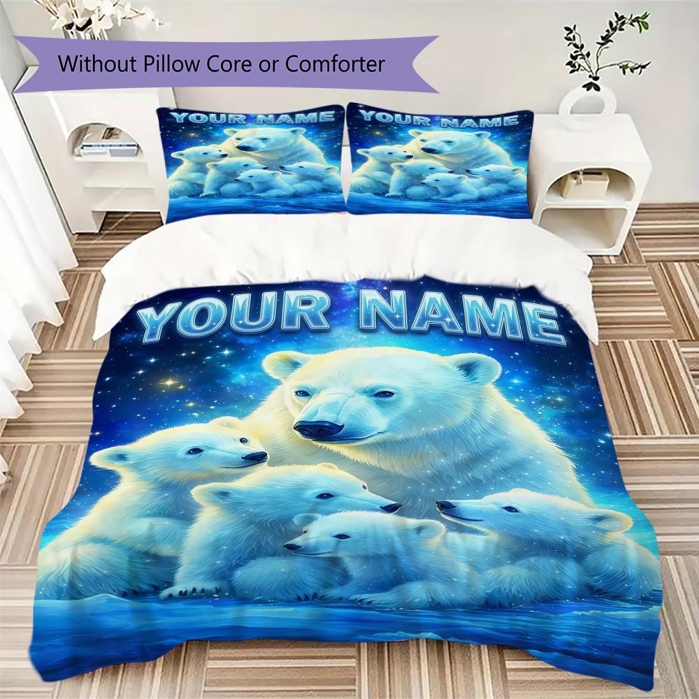 Custom Name Polar Bears Winter Bedding,Quilt Set Quilt Cover Pillowcase Home Birthday Gift(1 * duvet cover + 2 * pillowcase, without core)_lx