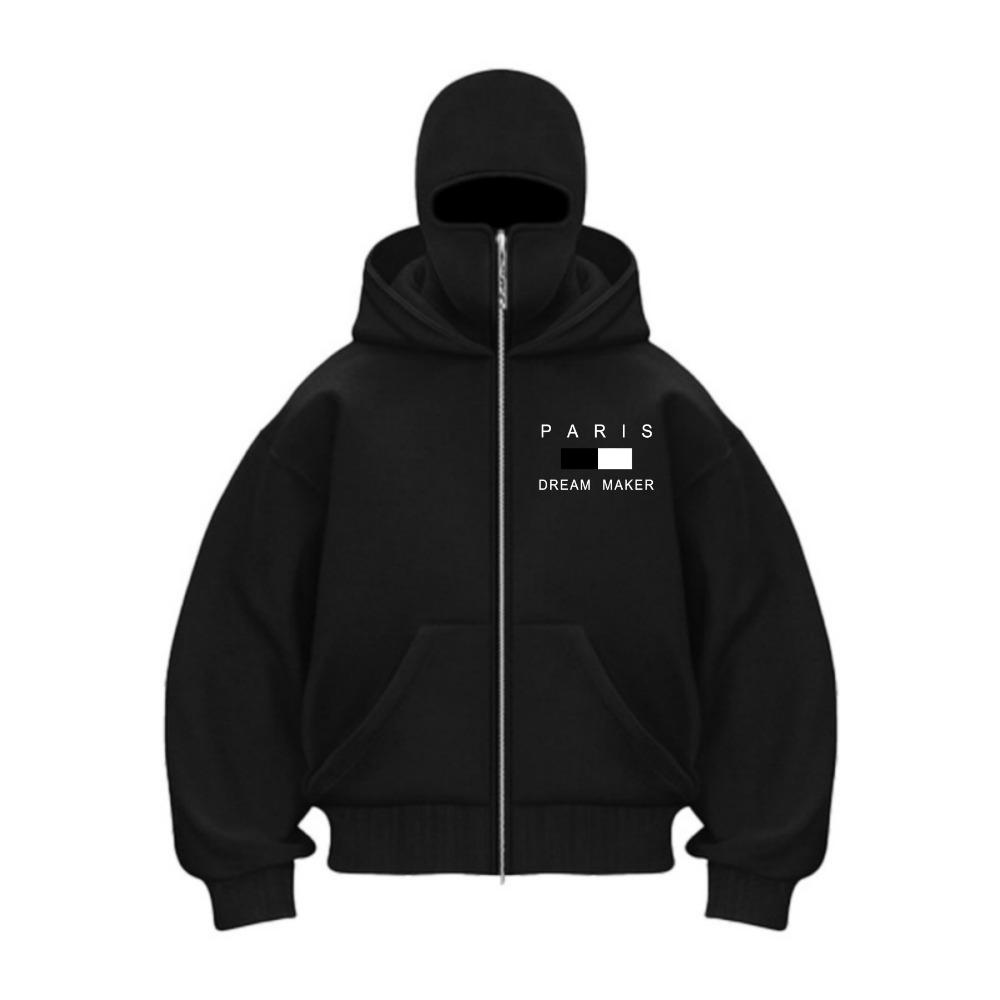 Men Zip Hoodie Winter Warm Casual Sweatshirt Y2K with Hooded Face Mask Zipper Design Sports Jacket Outdoor Activities