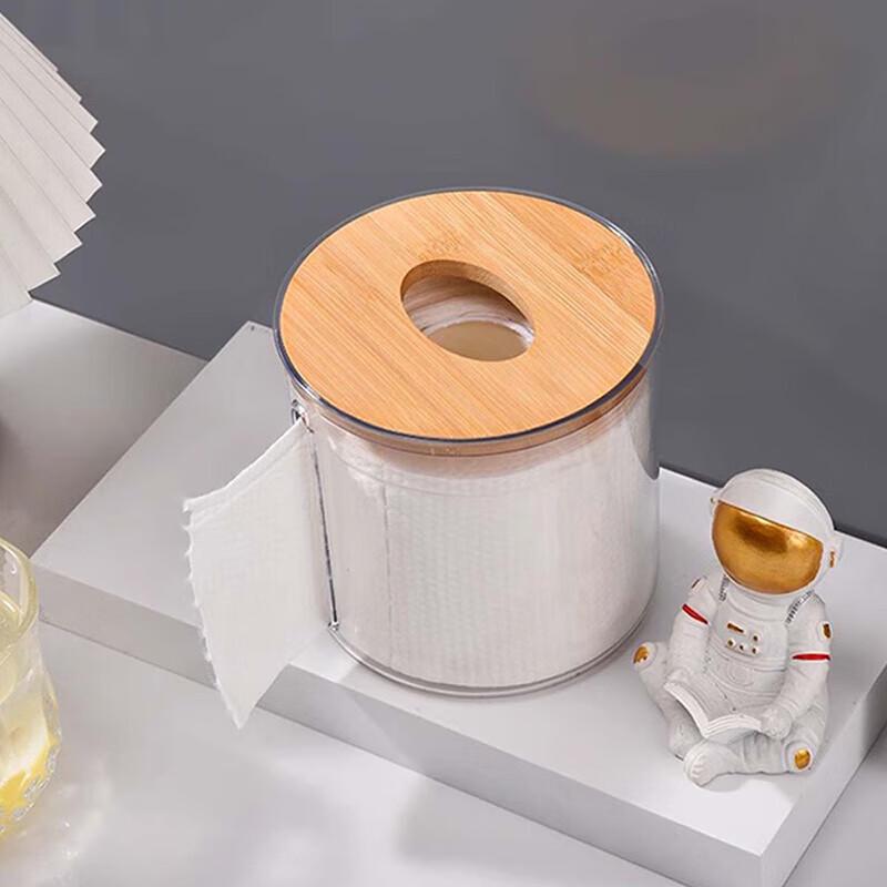 Transparent Desktop Tissue Dispenser with Bamboo Lid