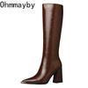 Luxury Women High Boots Fashion Pointed Toe Ladies Elegant Square High Heel Long Booties Short Plush Women's Footwear