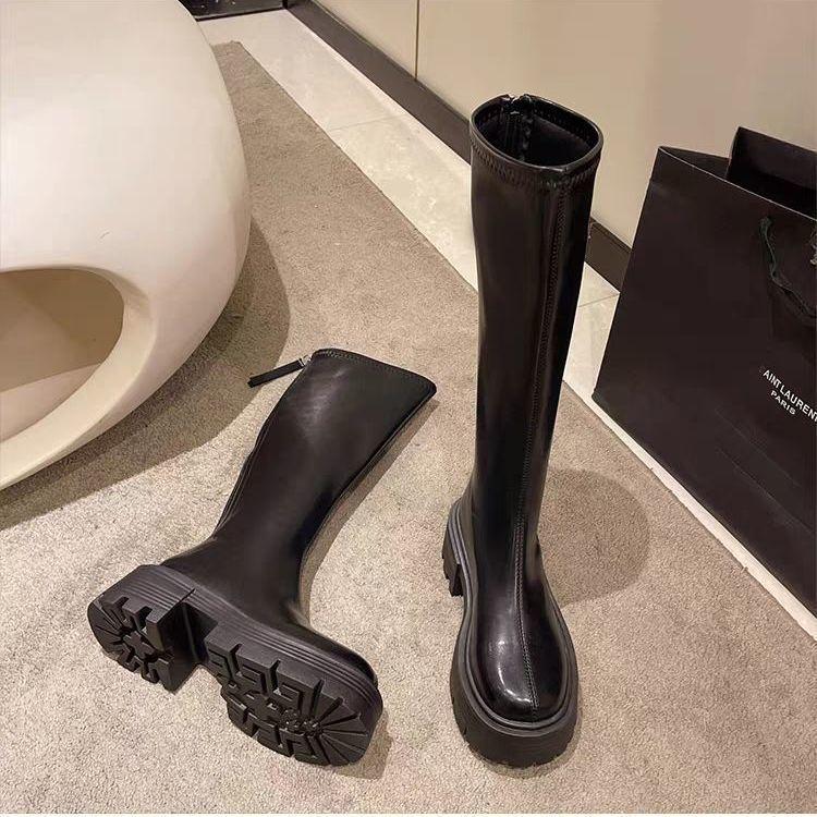 

2025 Весна/Осень Сапоги-ботфорты на толстой подошве для женщин/мужчин - Черный Стройнящий Рыцарский стиль 40