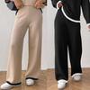 Womens High-Waisted Straight Leg Cropped Knit Pants With Color-Block Patchwork Design Casual Streetwear Trousers