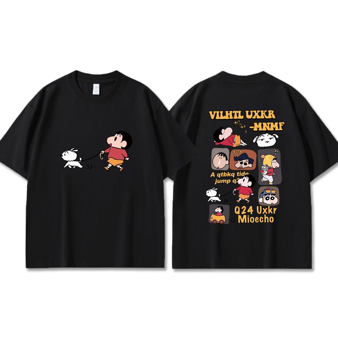 

2026 Summer Comic Form Crayon Shinchan Image 100 Cotton Printed Oversize Casual Tshirt Adult Children Parentchild Top y2k S