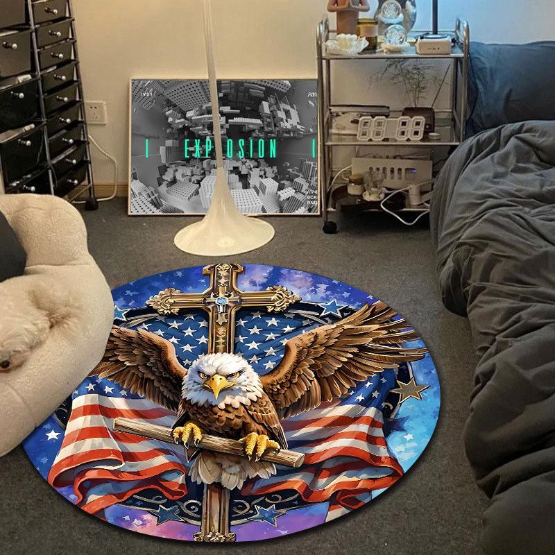 Contemporary Round Botanical Multicolor Accent Rug, Non-Slip Floor Mat for Kids Room