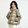 Womens Short Puffer Coat 2026 Warm Cotton Jacket Stand Collar Loose Fit Long Sleeve A-Line Outerwear