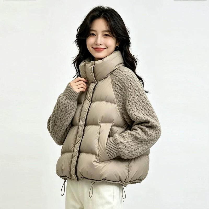 Womens Short Puffer Coat 2026 Warm Cotton Jacket Stand Collar Loose Fit Long Sleeve A-Line Outerwear