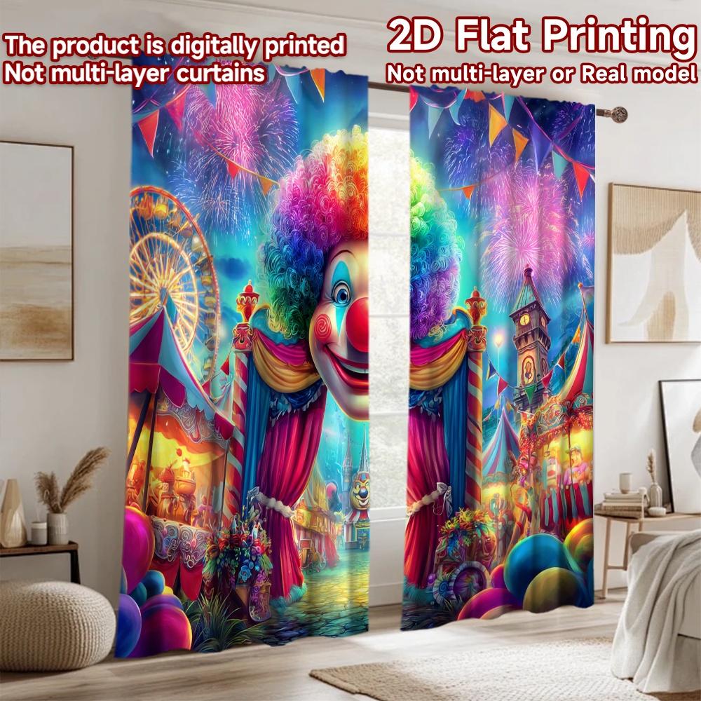 2D Flat Printing 2pcs Scene Curtain Carnival Funfair Circus Celebration Digital Printed Polyester Drapes Festive Holiday for New