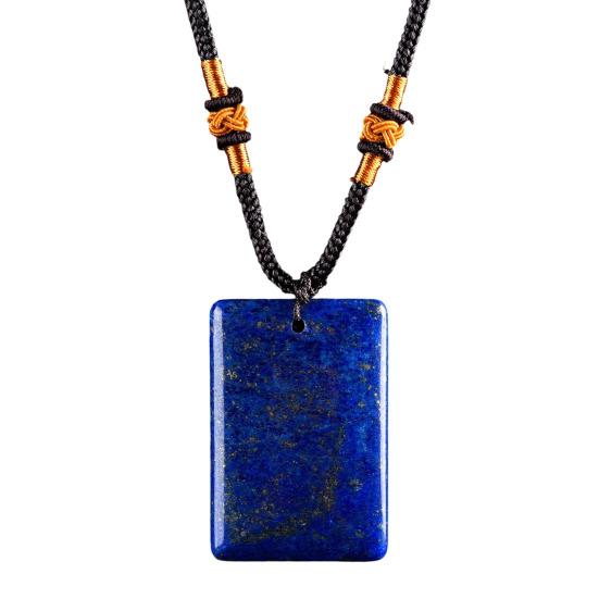 Natural Crystal Pendant Necklace Necklace, Healing Energy Stone with Adjustable Braided Rope, Polished Fake Gemstone Jewelry for Men Women Rectangle