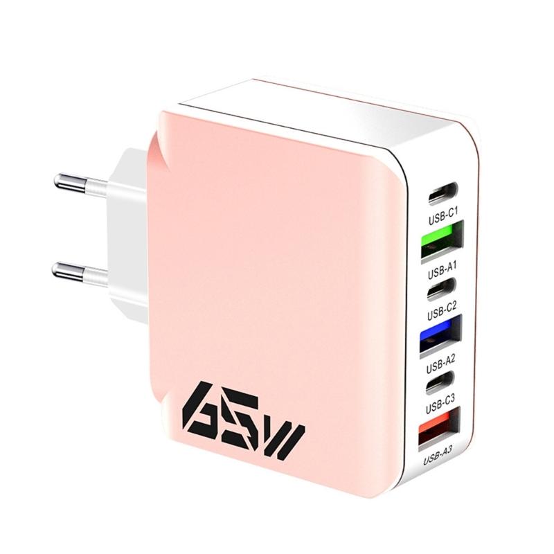 Multifuntional 65W Wall Charging Adapter USB Type C 6 Port Intelligent Power Desktop Charging Station ABS Texture