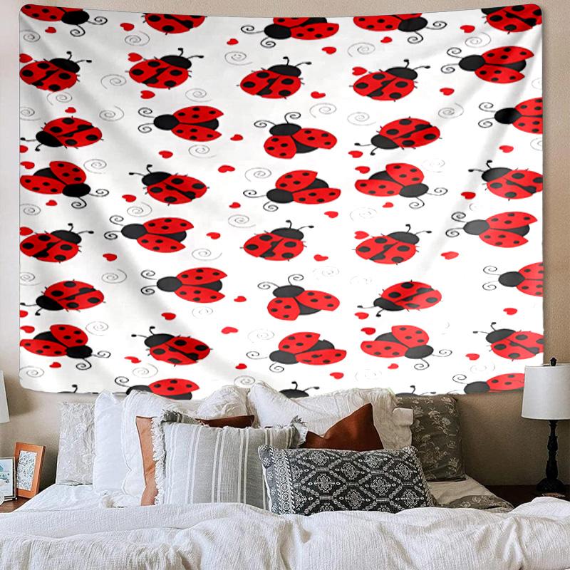 Ladybug Love Heart Pattern Tapestry Room Decoration Wall Hanging for Living Room Bedroom, Dormitory, Birthday and Christmas Gifts