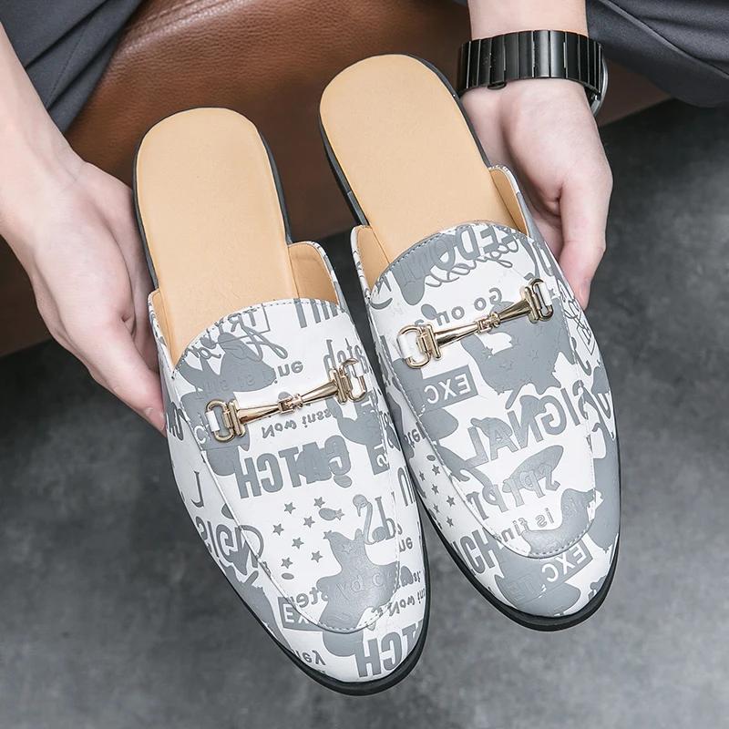 Men Shoes Black Men Half Slippers High Quality Men Leather Casual Shoes Loafers Flip Flops Lightweight Flats Sandals Masculino