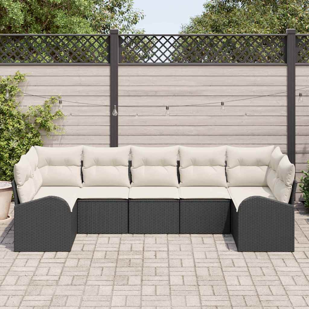 Garden Sofa Set with Cushions 7 pcs Black and White Poly Rattan
