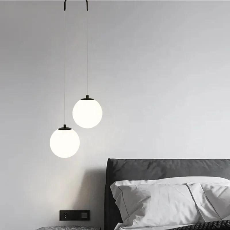 Luxury Creative Bedroom Bedside Pendant Light Double Ball Hanging Lamp Bar Simple Living Room Background Wall Glass Chandelier
