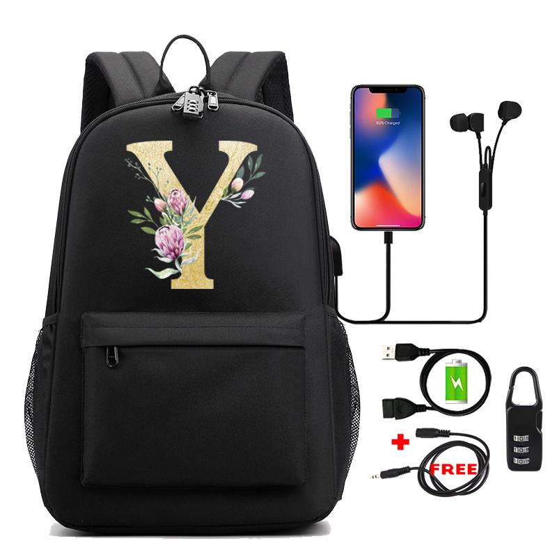 Svart Ryggsekk Cosplay Canvas Ryggsekk 26 Engelske Bokstaver Barn Skoleveske Reiseveske Tilbake til Skolen Bokveske