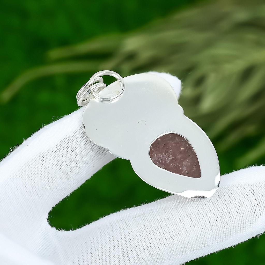 Pear Strawberry Quartz Gemstone Bezel Mother Pendant Jewelry 925 Sterling Silver