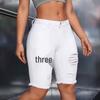 Women's White Frayed Retro Denim Capris with European Size and Ripped Details