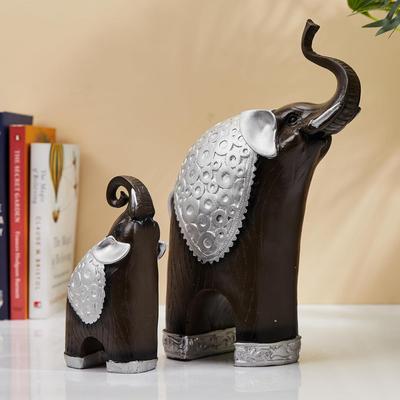 Thai Style Elephant Figurines Mother & Child Elephant Fengshui Resin Sculptures for Home Decor Ornament (Set of 2,) Latest
