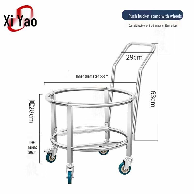 Mobiler Servierwagen aus Edelstahl für Eimer