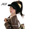 Thoughtful Gift for Besties Winter Visor Cap with Ear Flaps, Plush Beanies Brim, Open Top, Outdoor Sports Headwear Cute Cat Ears Warm Ponytail