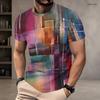 Herren Plus Size Rundhals Kurzarm T-Shirt Buntes Gitter Abstraktes Ölgemälde Druck Sommer Kunst Straße Lässige Oberteile