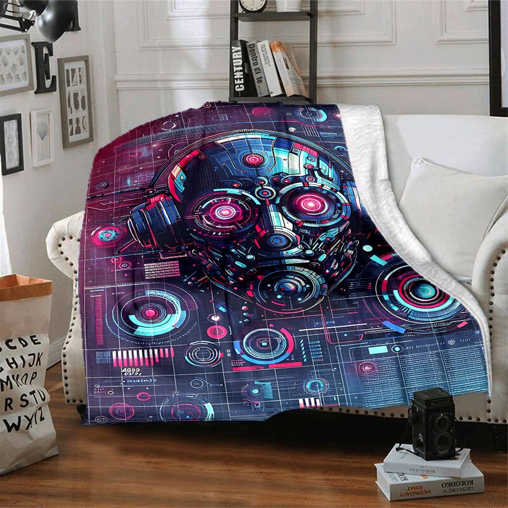 1pc Cyberpunk Robot Print Blanket   Lightweight Flannel Throw Blanket For Sofa, Bed, Living Room, Office, Outdoor Travel, Camping