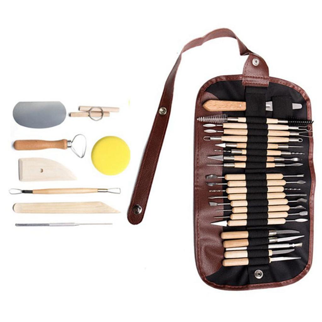 30Pcs Sculpting Tool Pottery Clay Double Ended Wooden Handle Ceramic Carving Set Kit for DIY