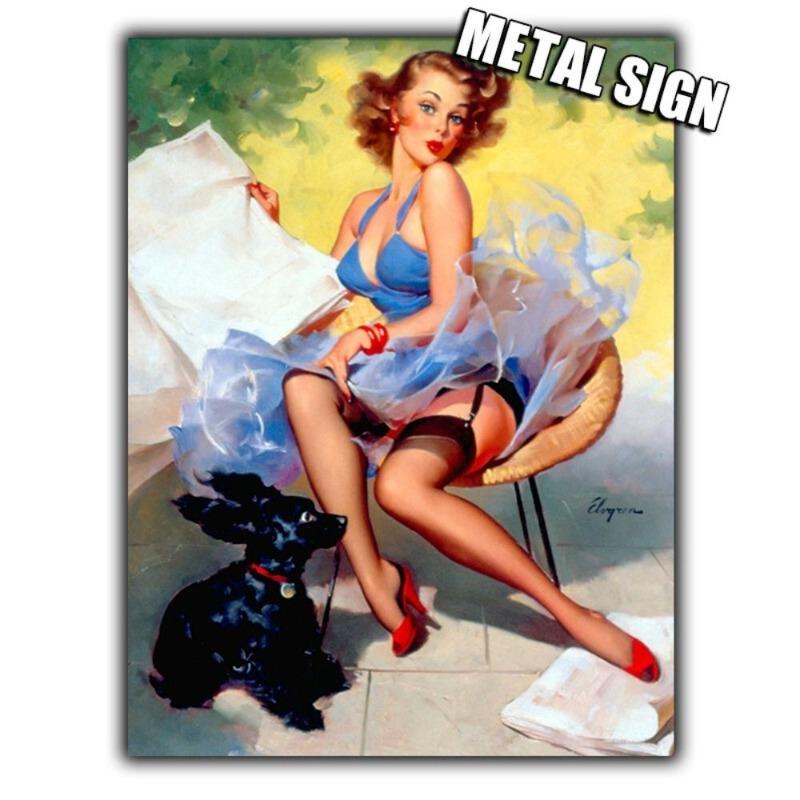 Pin-Up Girls Tin Sign, Retro Metal Wall Art