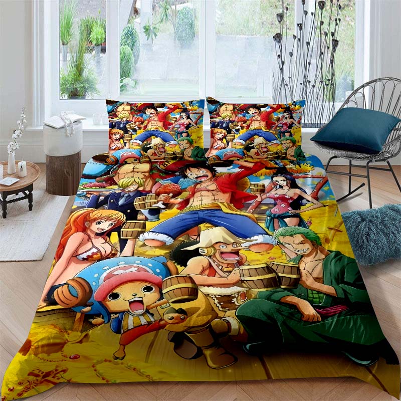 A Set of ONE PIECE Themed Bedding, 3D Digitally Printed, All-season Polyester Duvet Cover and 2 Pillowcases.
