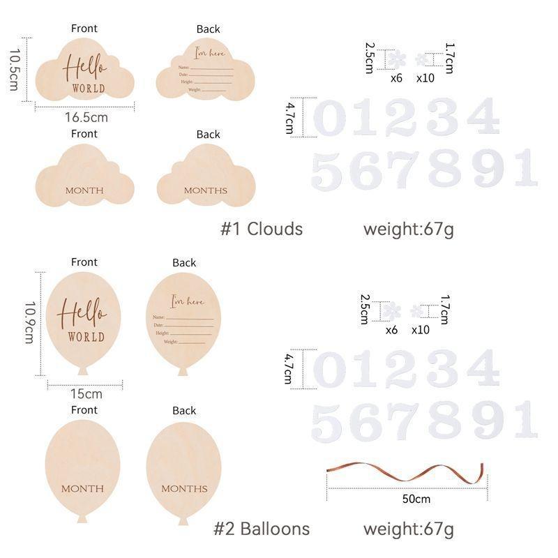 Baby Wooden Balloon Milestone Cards Exquisite Workmanship 1Set Newborn Shooting Props for Baby Growth Memory Keeping